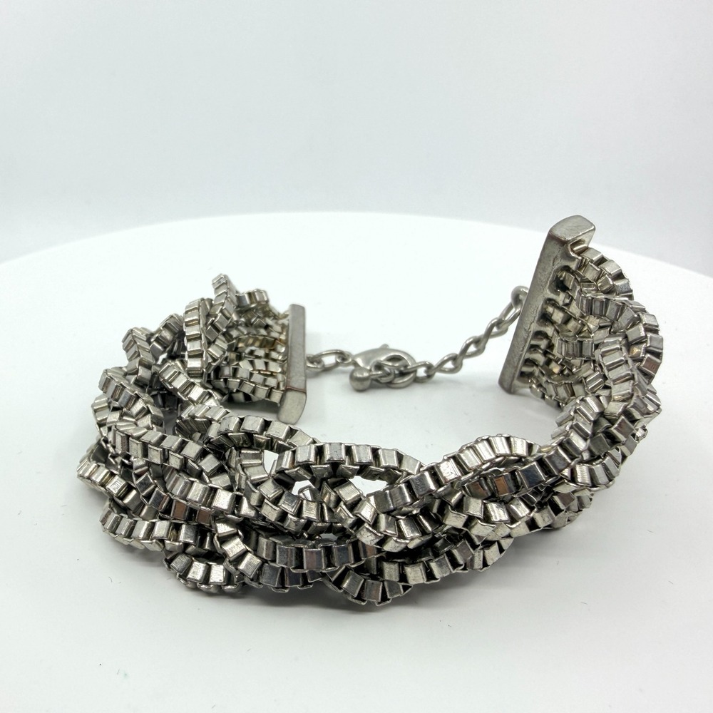 Vintage Y2K Silver Tone Multi Strand Chunky Box Chain Bracelet